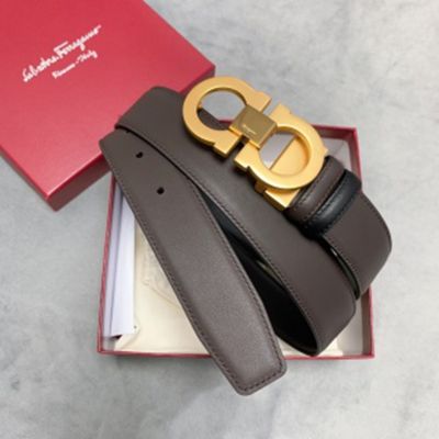 1:1 Ferragamo Black Leather Belt with Gold Logo Buckle Plate Buckle 3.5cm